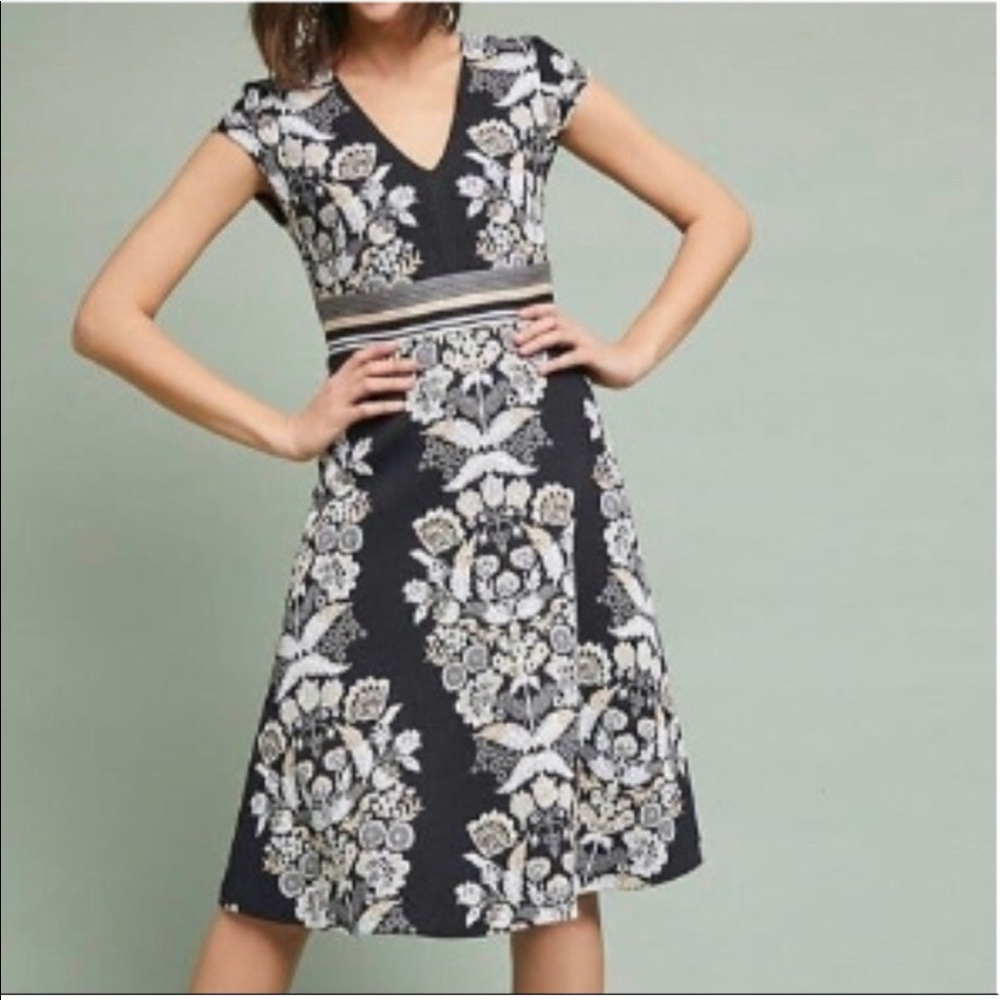 Anthropologie Black and White Floral Dress